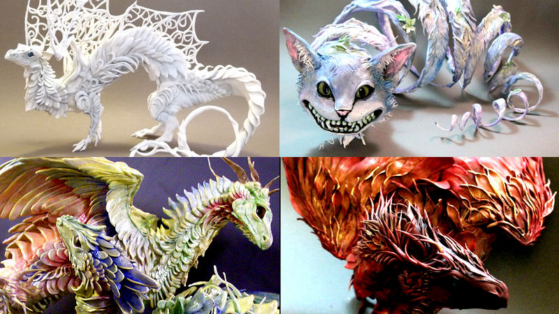 ドラゴンや羽の生えたネコなど幻想的な雰囲気の立体造形「Creatures