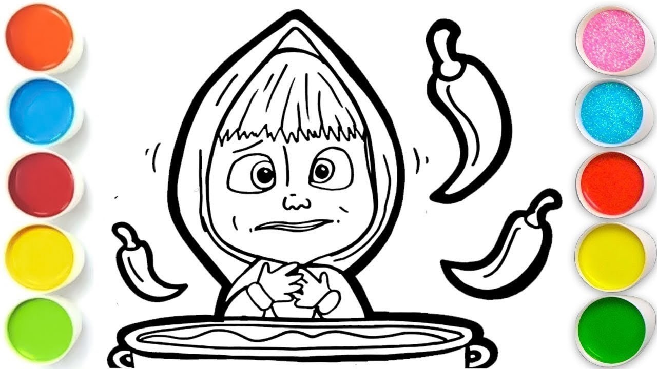 MASHA with spicy food Drawing, Painting & Coloring For Kids and