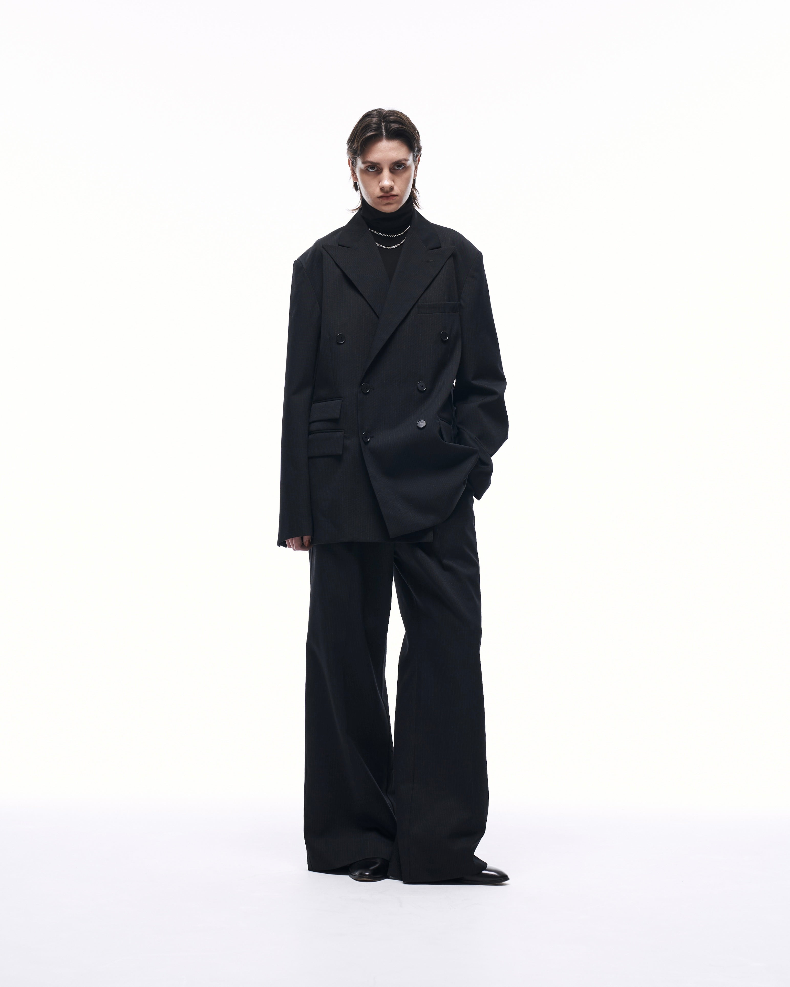 WIDE STRAIGHT BUGGY WOOL SLACKS （STRIPED） – ILEAN