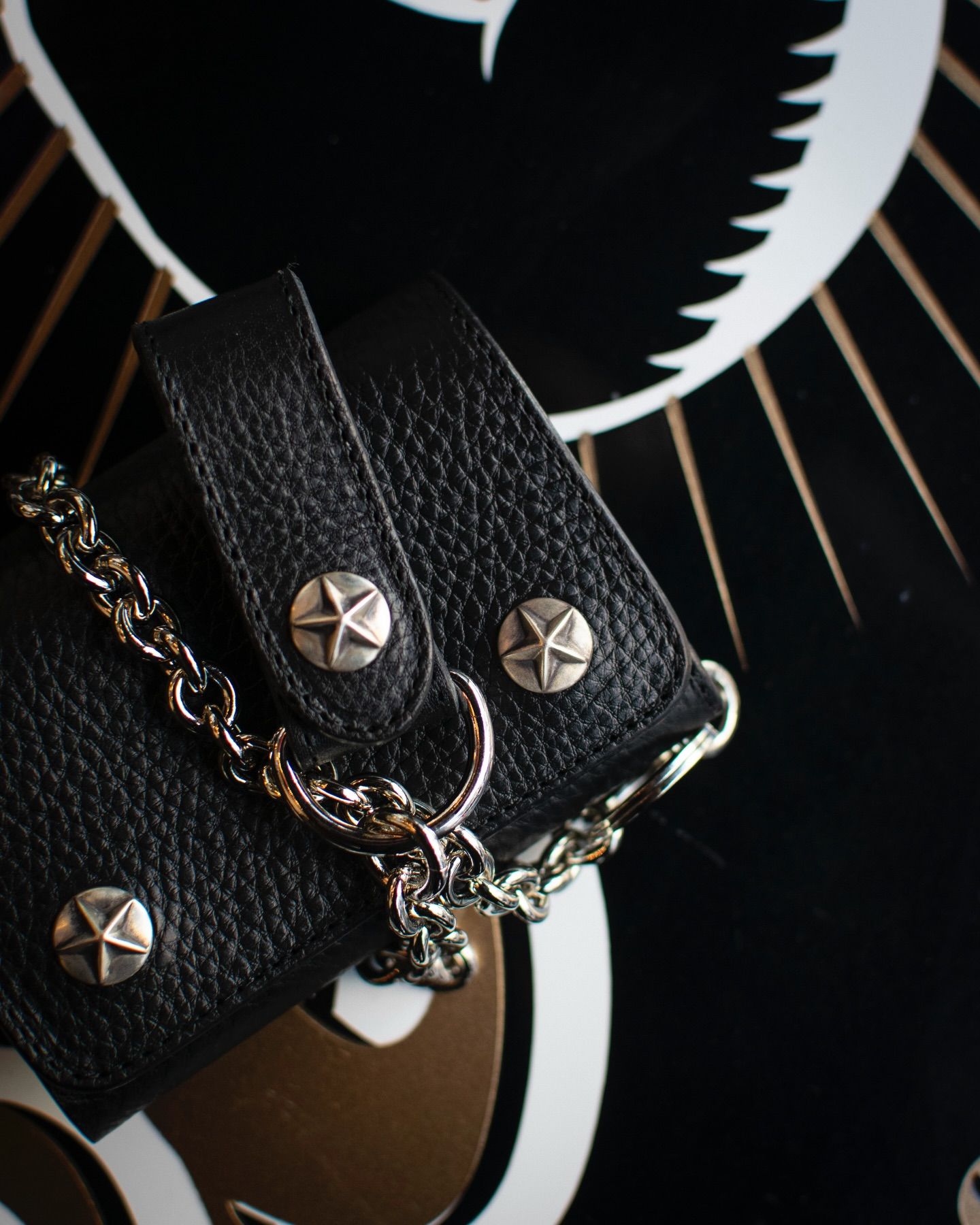 CALEE - SILVER STAR CONCHO LEATHER WALLET CHAIN (BLACK) / シルバー