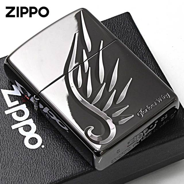 Zippo ジッポー アーマー 羽 ウイング 深彫 ブラック V-WING BK｜Zippo