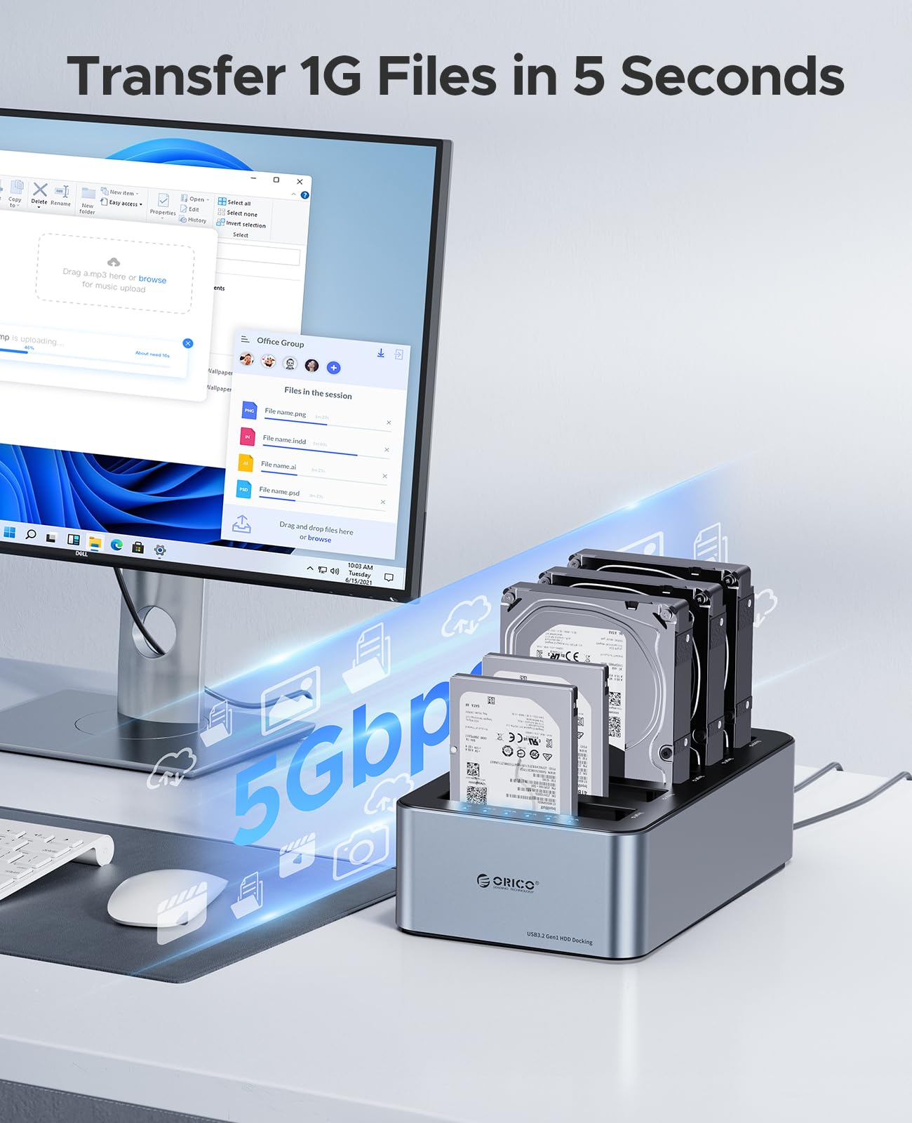 ORICO HDD ケース 5ベイ アルミ HDDスタンド オフラインクローン機能