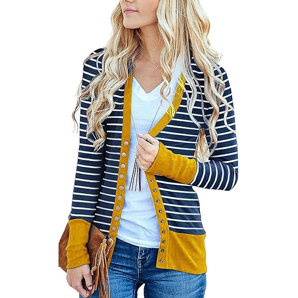 RichCoco Women's Striped Button Down Open Front Long Sleeve