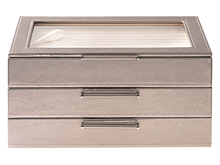 WOLF Medium 3-Tier Jewelry Box with Window and LusterLoc (TM) in