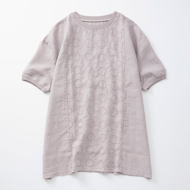 格子と丸紋刺繍の麻布Tシャツチュニック｜工芸・暮らし・贈りもの
