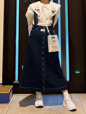 PINK HOUSEのジャンパースカートを使った人気ファッション