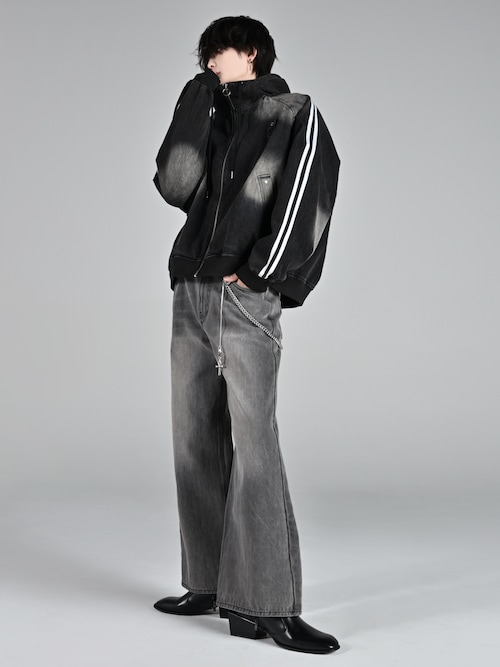 セール】line sleeve track zip parker jacket / ラインスリーブ