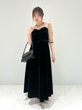 LEJA】ビスチェ風ウエストベルト付き花柄レースキラキラ刺繍ドレス