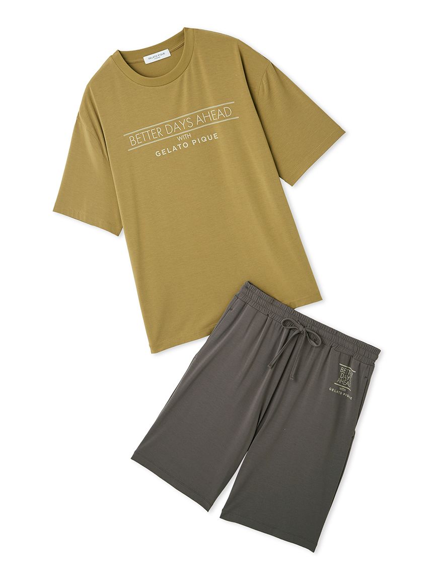 HOMME】【接触冷感】クールレーヨンロゴTシャツ＆ハーフパンツセット