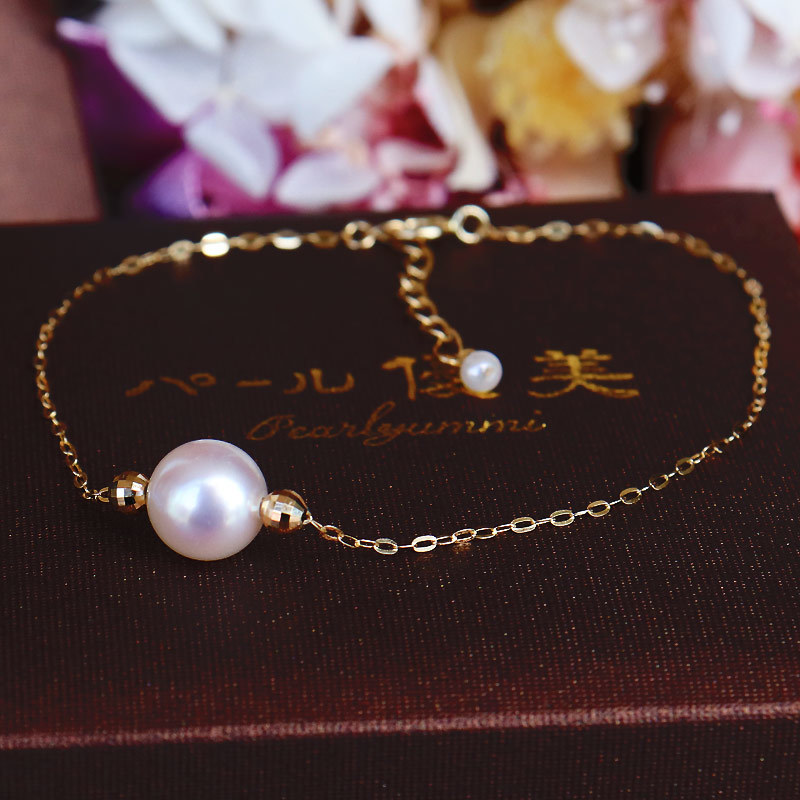 アコヤ真珠 7.5-8mm】【ミラーボール】【真珠 一粒 ブレスレット】K18
