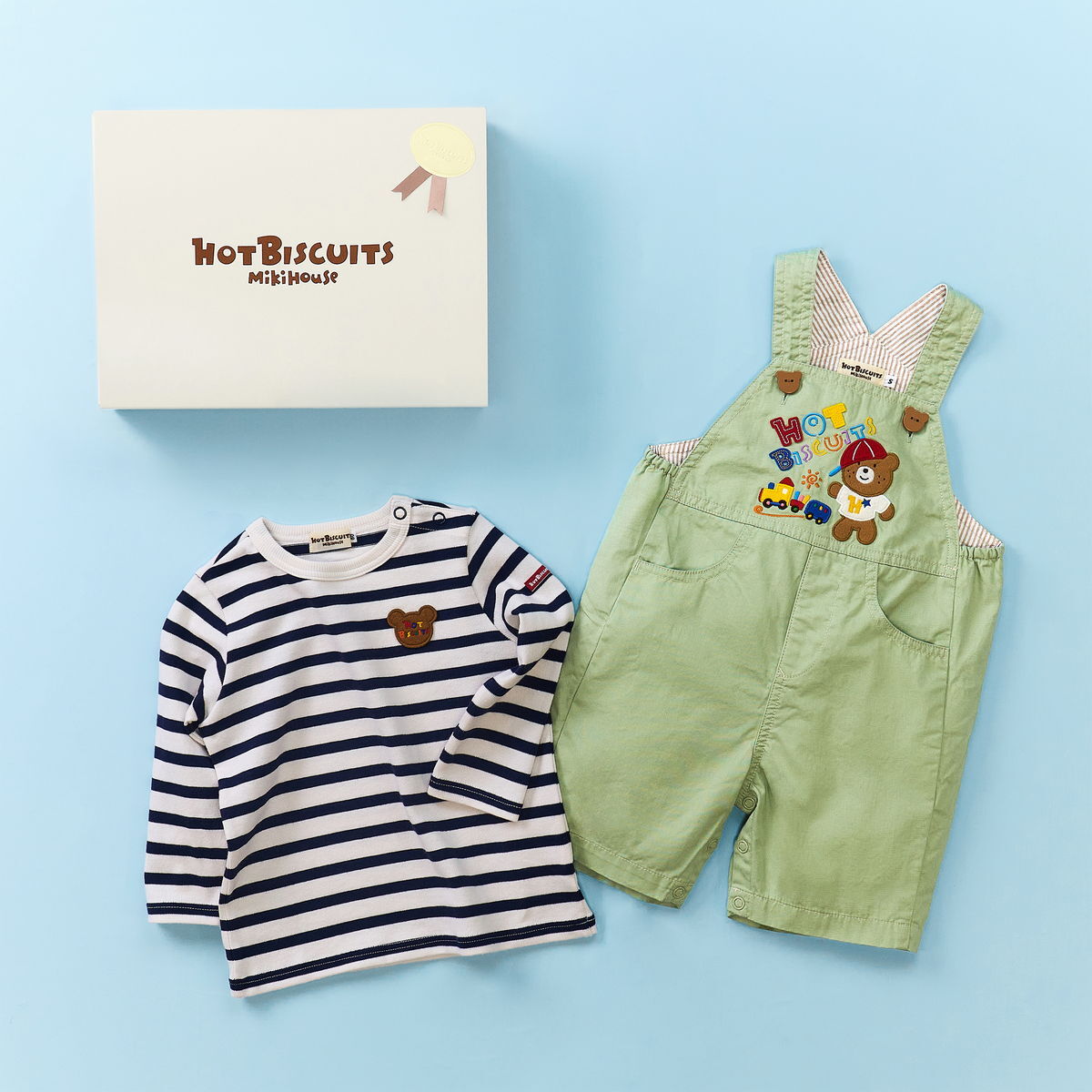 ミキハウスホットビスケッツ オーバーオール & Tシャツセット＜BOX付き