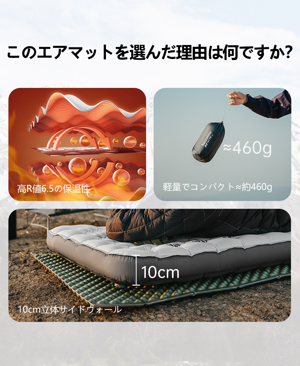 Naturehike R6.5 エアマット 高R値 超軽量 厚手10cm コンパクト 収納袋