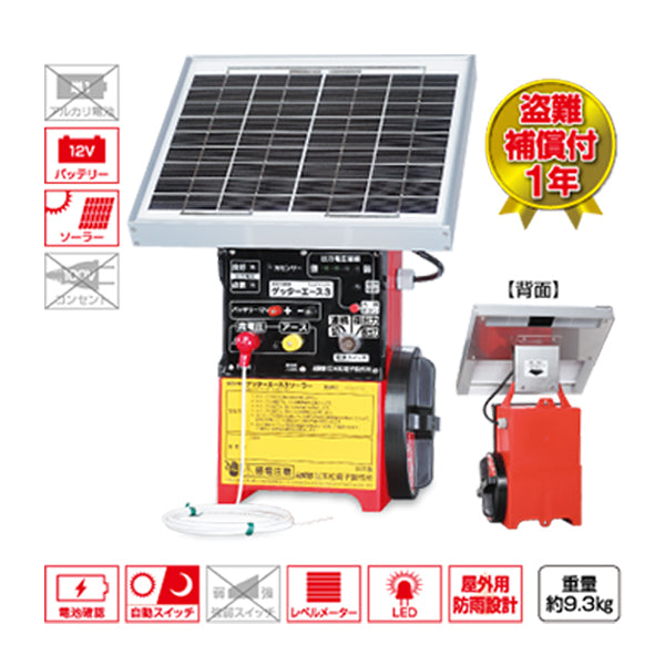 100m×3段張り】末松電子製作所 電気柵 ゲッターエース3ソーラー 小動物