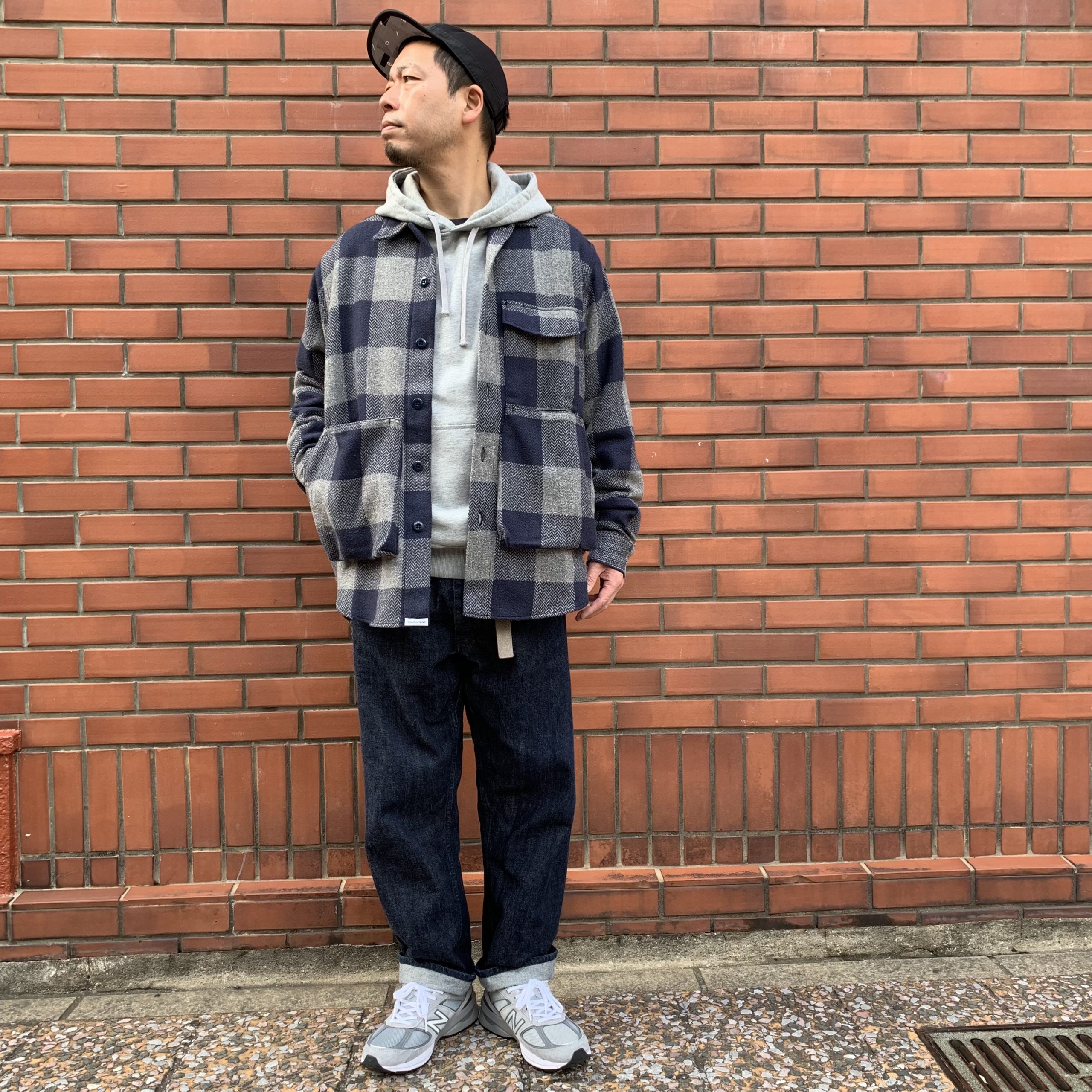 SASSAFRAS Digs Crew Half(Wooly Herringbone Check) | INDIGO BLUE