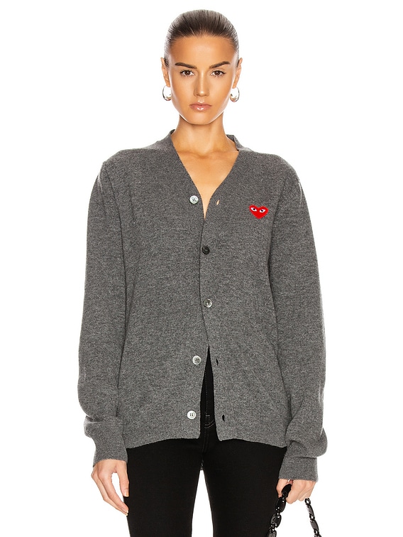 COMME des GARCONS PLAY Lambswool Cardigan with Red Emblem in