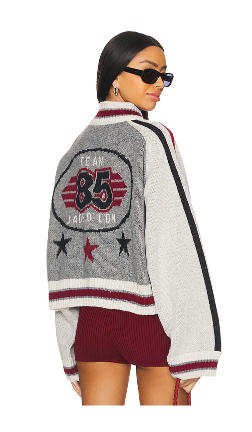 Jaded London Team 85 Knitted Bomber Jacket in Grey Multi | REVOLVE