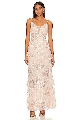 BCBGMAXAZRIA Ruffle Trim Gown in Pink | REVOLVE