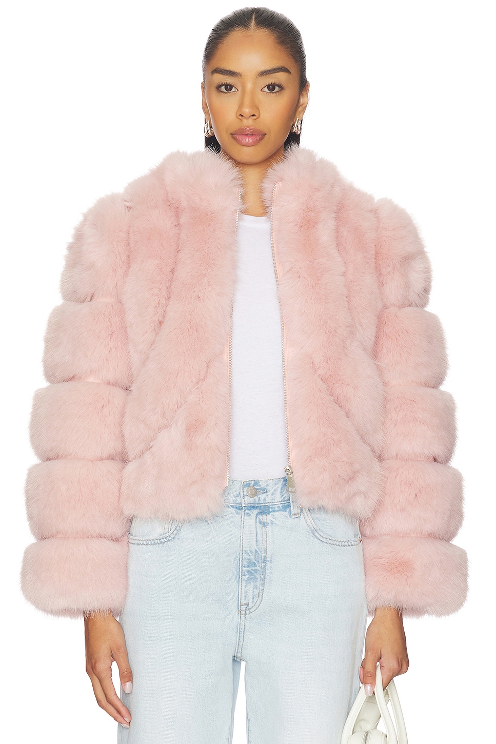 Adrienne Landau Icon Fur Jacket in Chalk Pink | REVOLVE