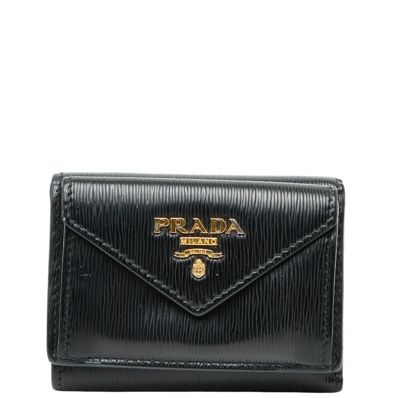PRADA（プラダ） 三つ折り財布 コンパクトウォレット ブラック レザー