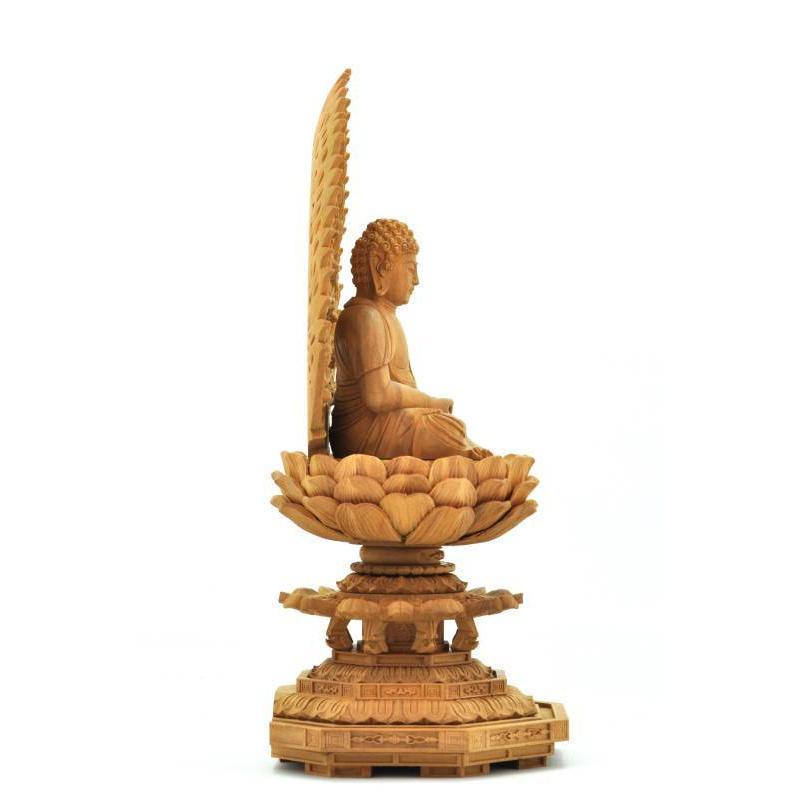 福和屋 仏像 天台宗 阿弥陀如来 座像 白檀八角台座 飛天光背 2寸 2.5寸