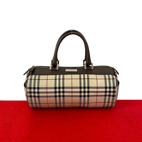 美品 バーバリー ミニボストンバッグ ノバチェック ホースロゴ レザー