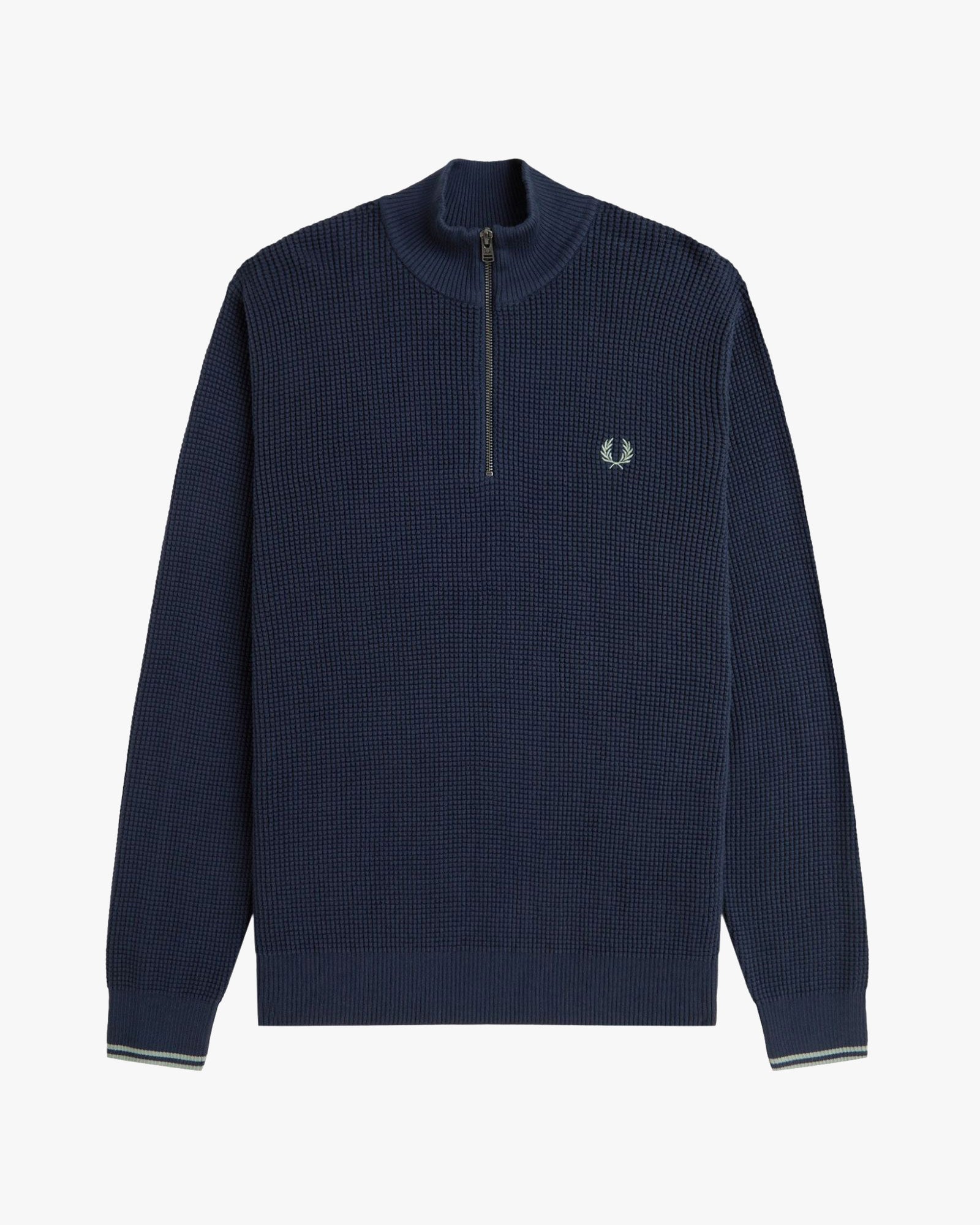 Fred Perry Waffle Stitch Half Zip Jumper - Dark Airforce