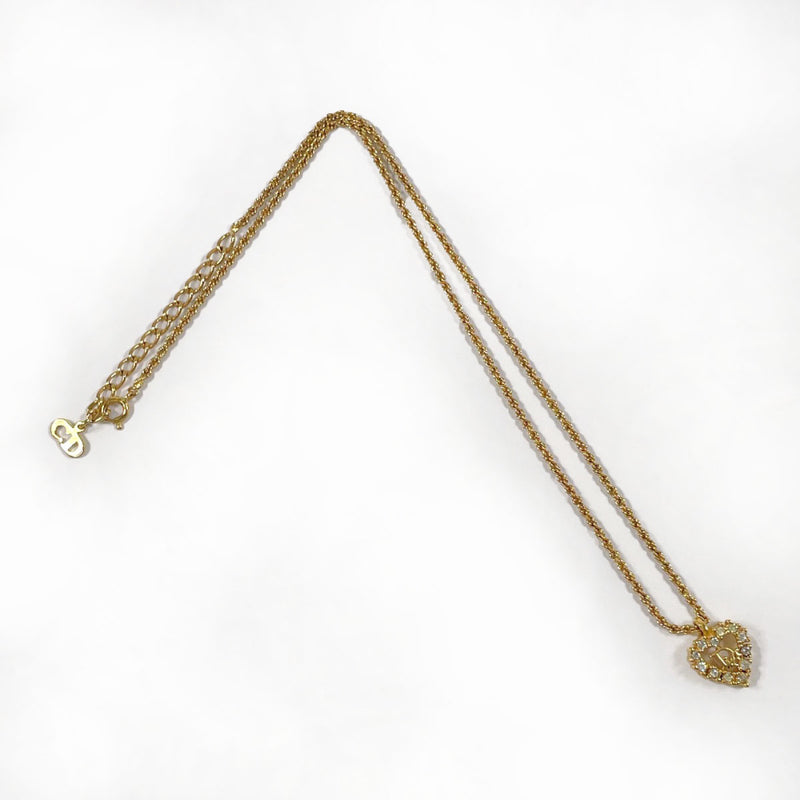 Christian Dior Necklace Heart logo Gold Plated/Rhinestone gold