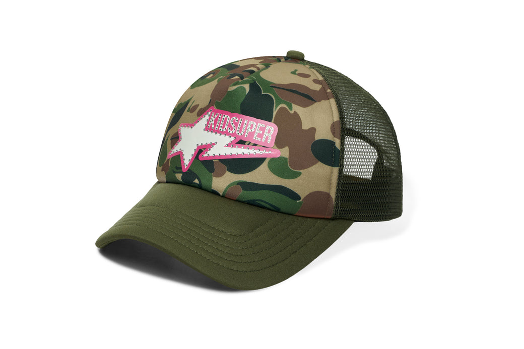 BAPE X KIDSUPER 】BAPE STA LOGO RHINESTONE TRUCKER CAP | bape.com