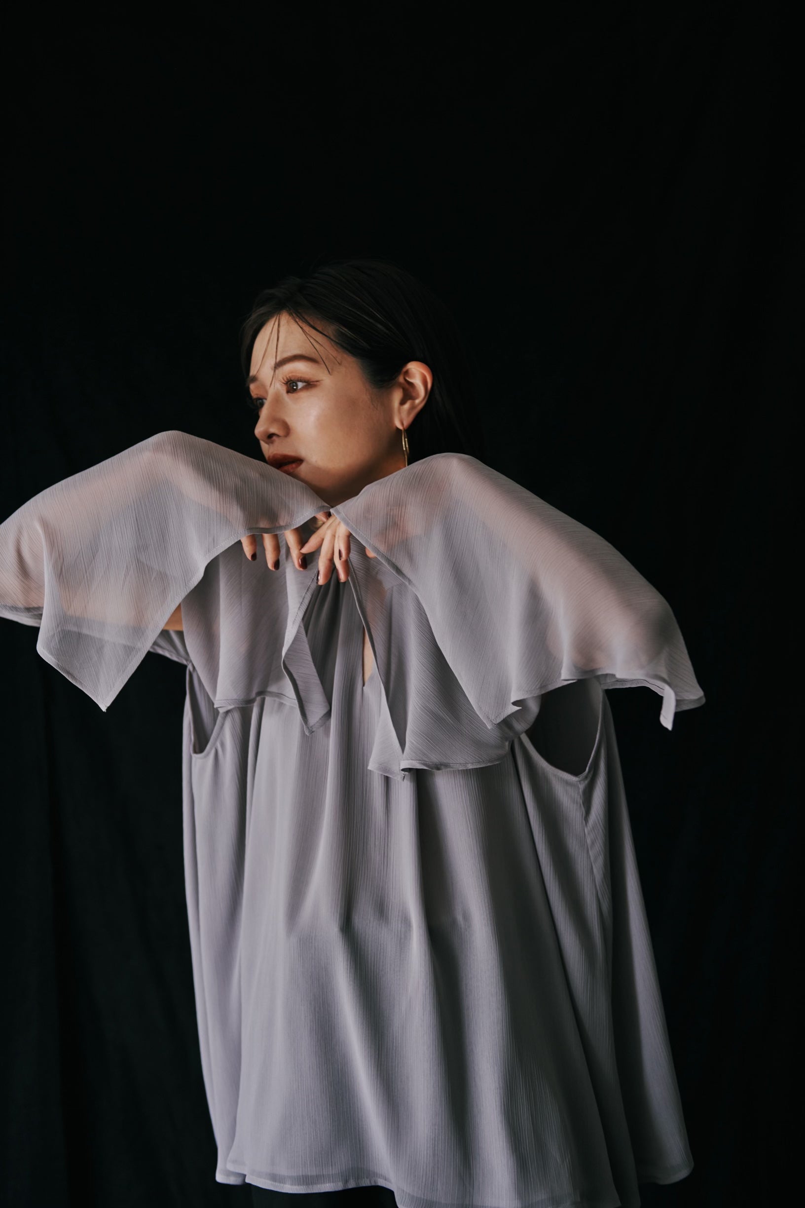 Cape sleeve Chiffon Blouse – L'AUBE BLANC