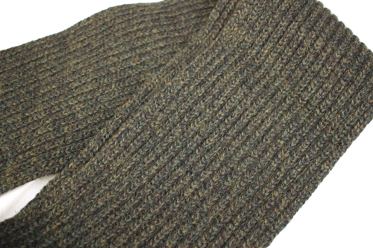 FREEWHEELERS / HAND-KNIT FRINGED WOOL MUFFLER (GRAINED DARK OLIVE