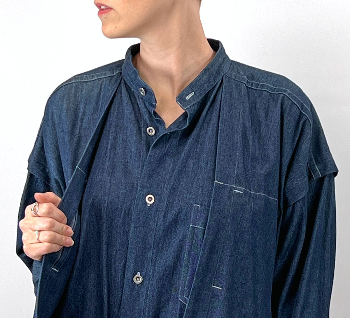 80s 90s Indigo Denim Coat Dress Issey Miyake Vintage Plantation