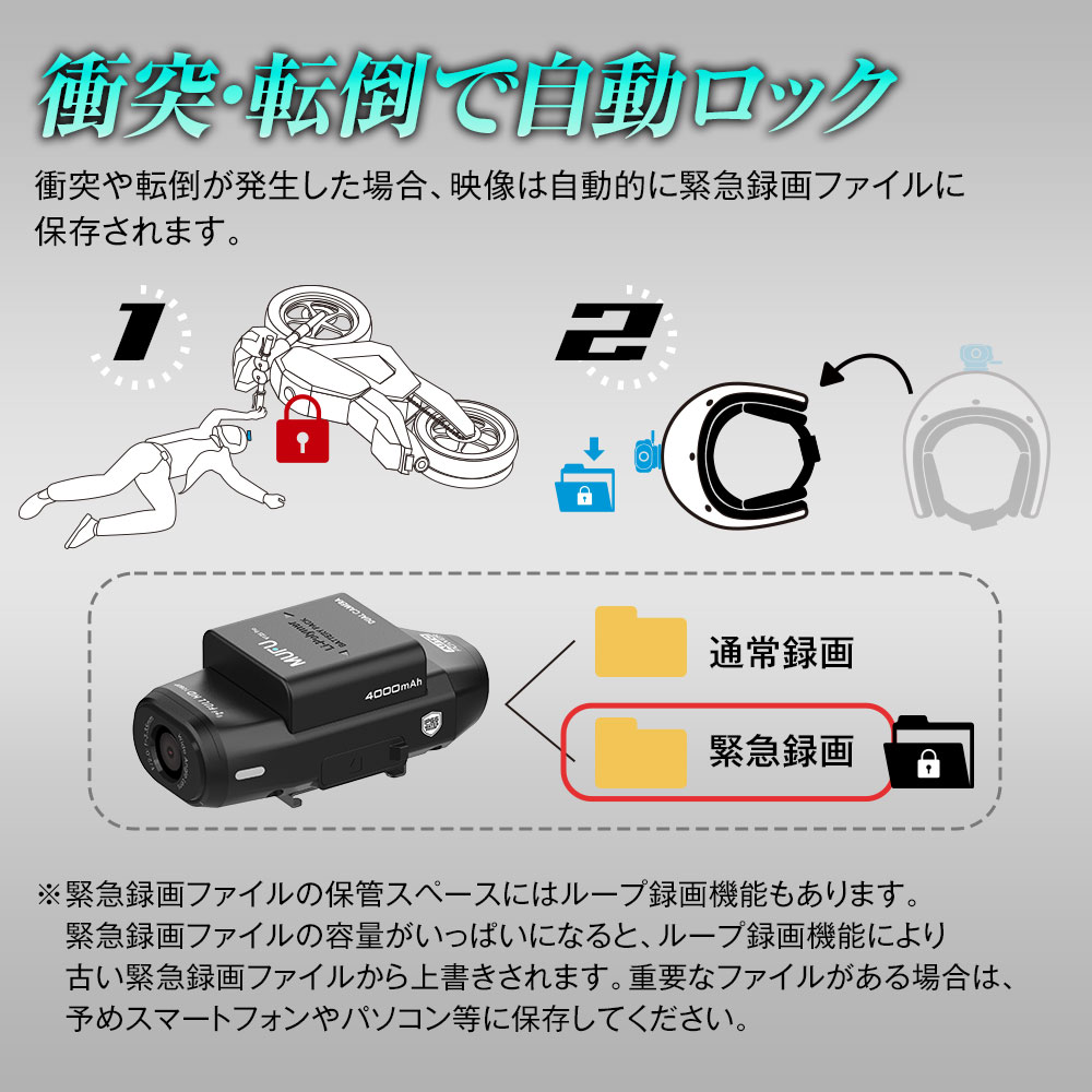 車/バイク両用10時間連続前後録画ドライブレコーダー MF-BDVR004