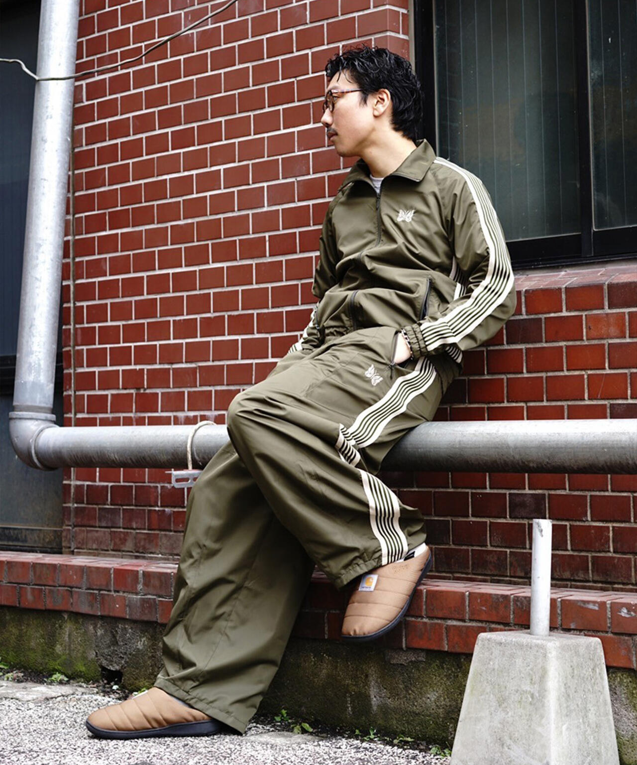 Needles セットアップ ジャケット＆パンツ 総柄 グリーン系 Mサイズ