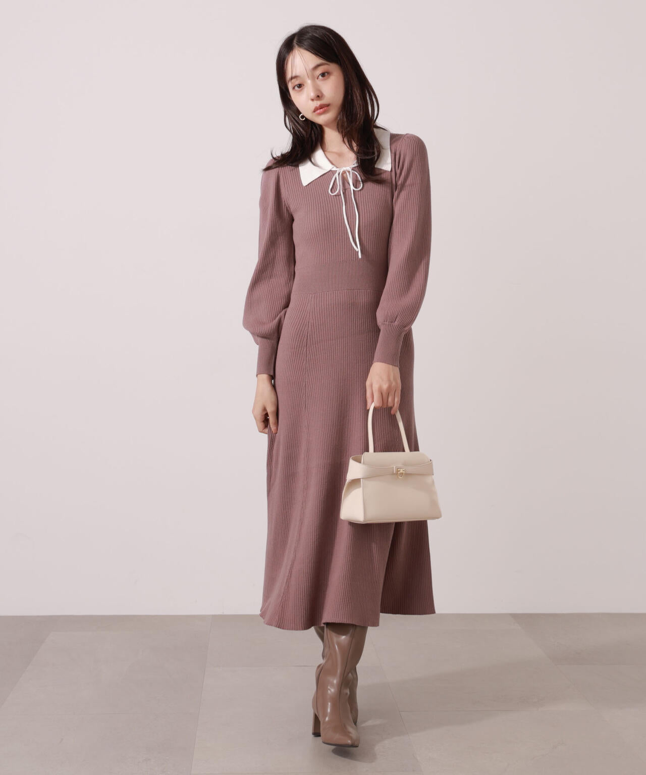リボン衿付きニットワンピース | PROPORTION BODY DRESSING