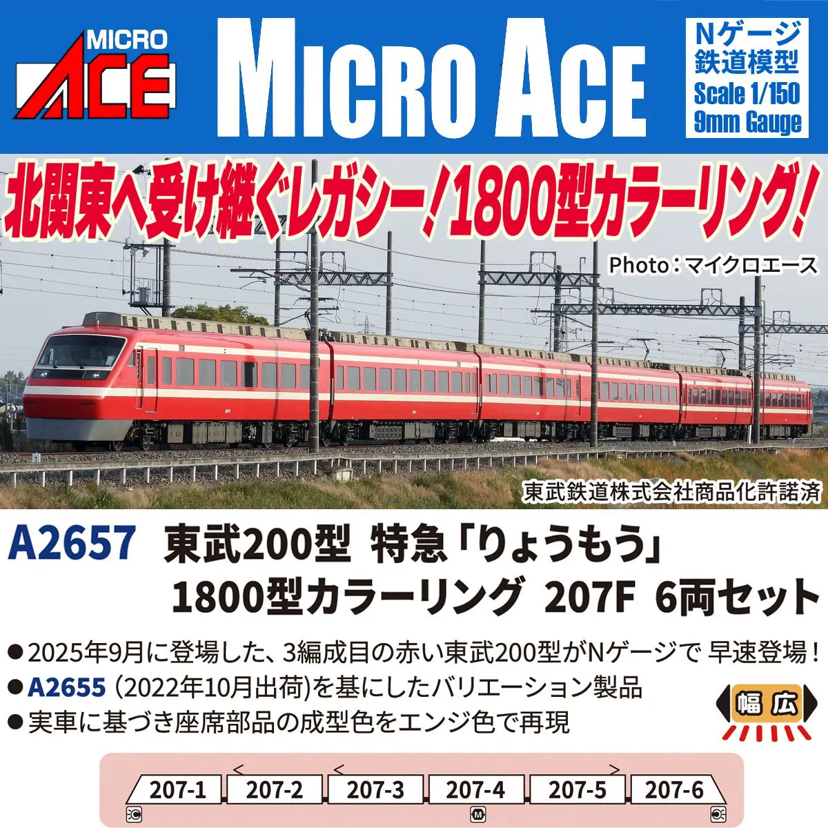 東武200型 特急「りょうもう」1800型カラーリング 207F 6両セット