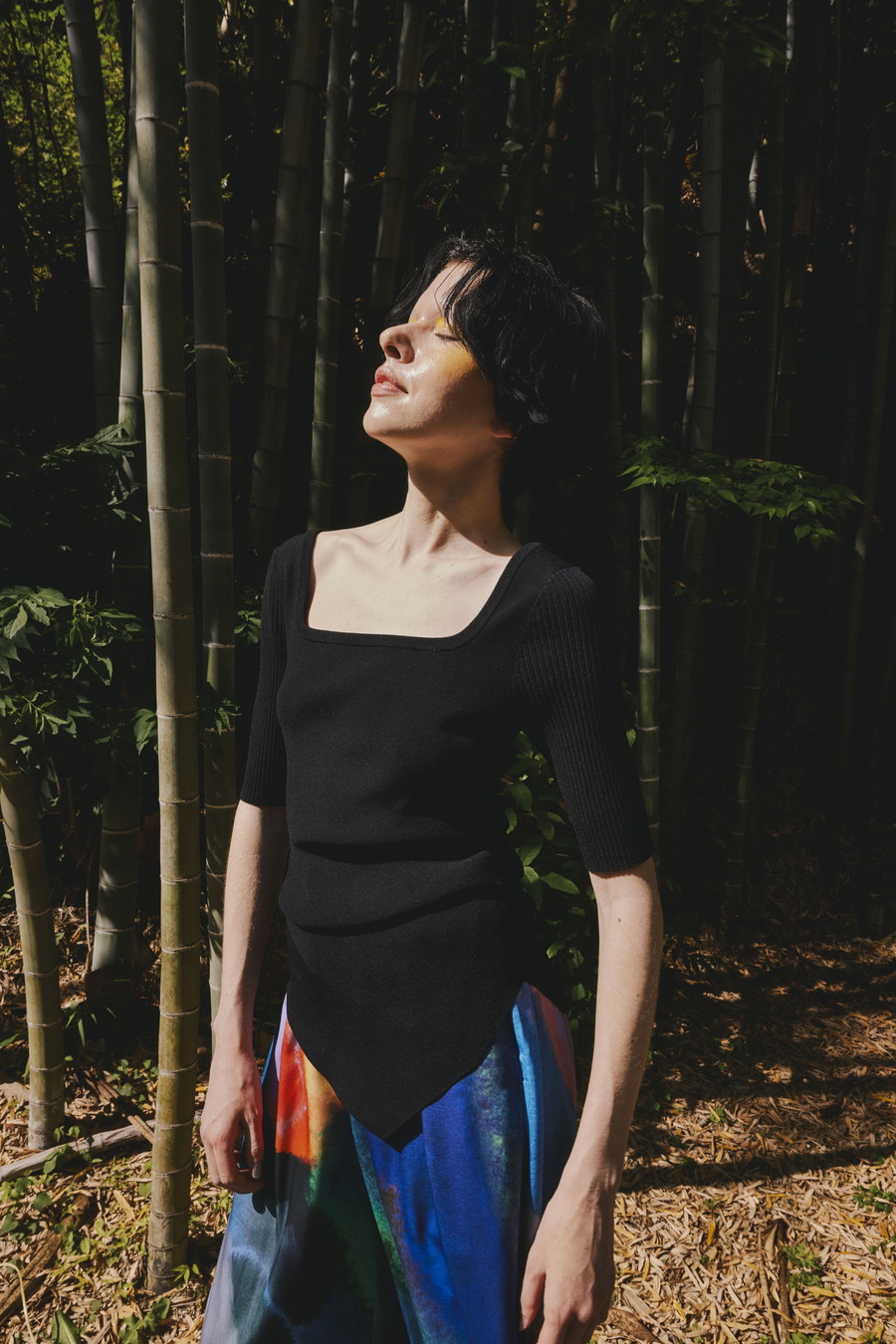 OMMO ONLINE STORE / ASYMME TUCK HALF SLEEVE TOP