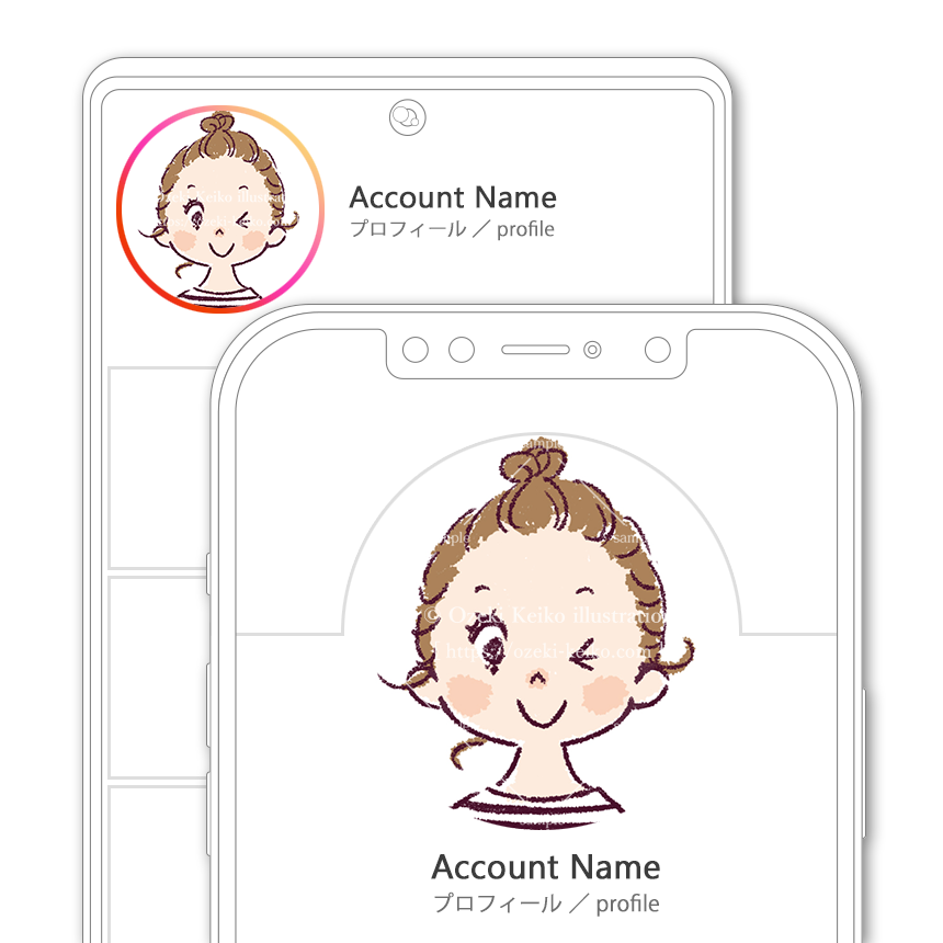 SNSアイコン・プロフィール用お団子ヘアでウインクをする女性イラスト