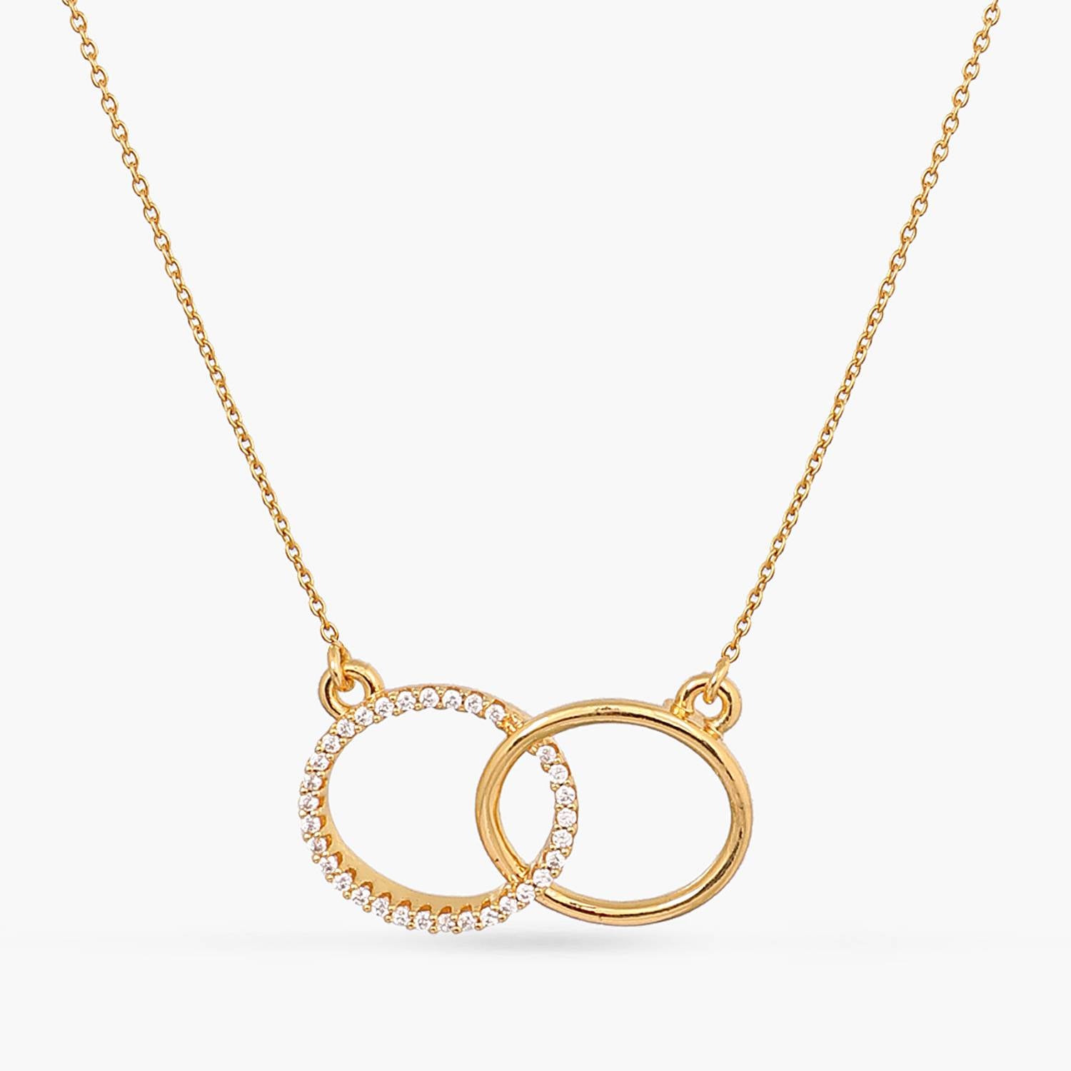 Discover Double Ring Charm CZ Delicate Silver Pendant Necklace