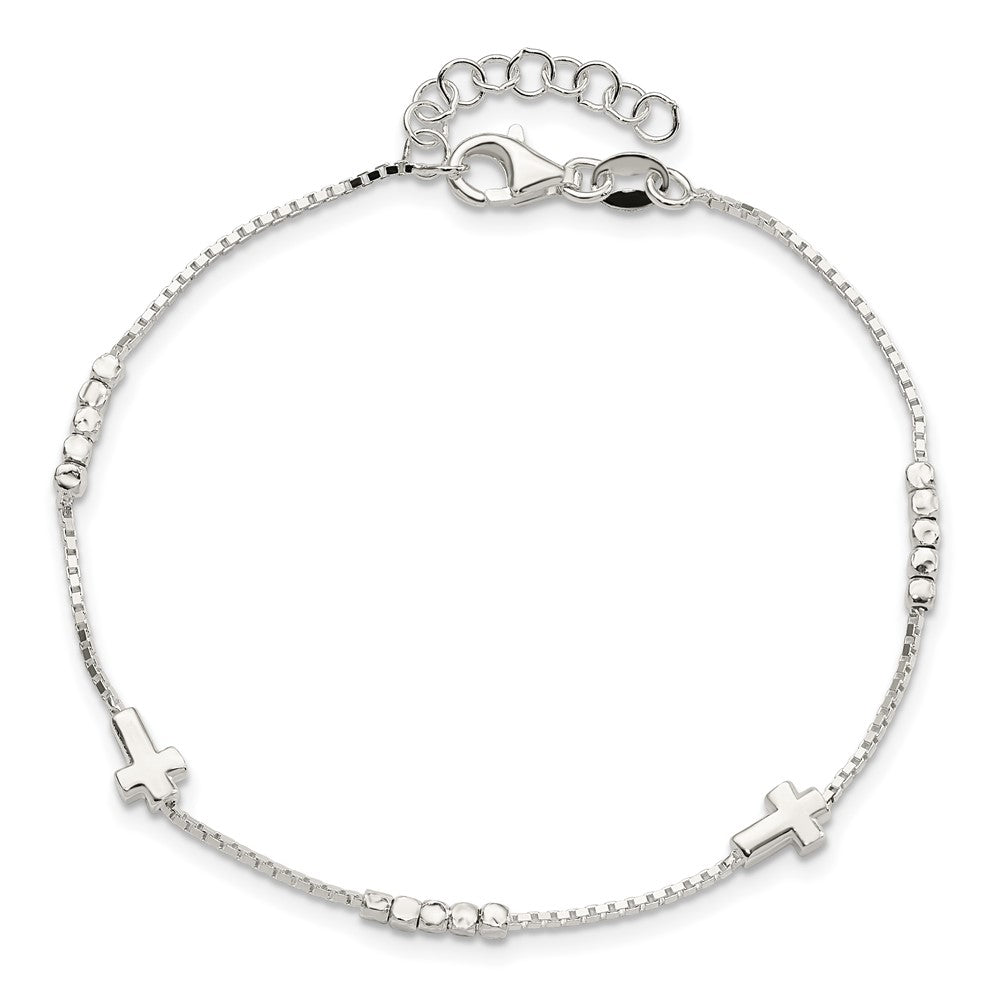 Sterling Silver Fancy Bead & Cross w/ 1in ext Bracelet – Park