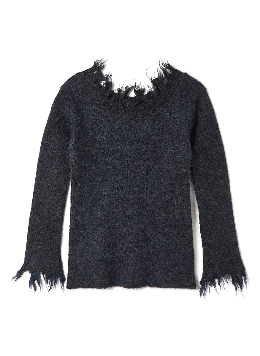 Mohair & Wool Damaged Knit Sweater/Gray｜PERVERZE | パーバーズの