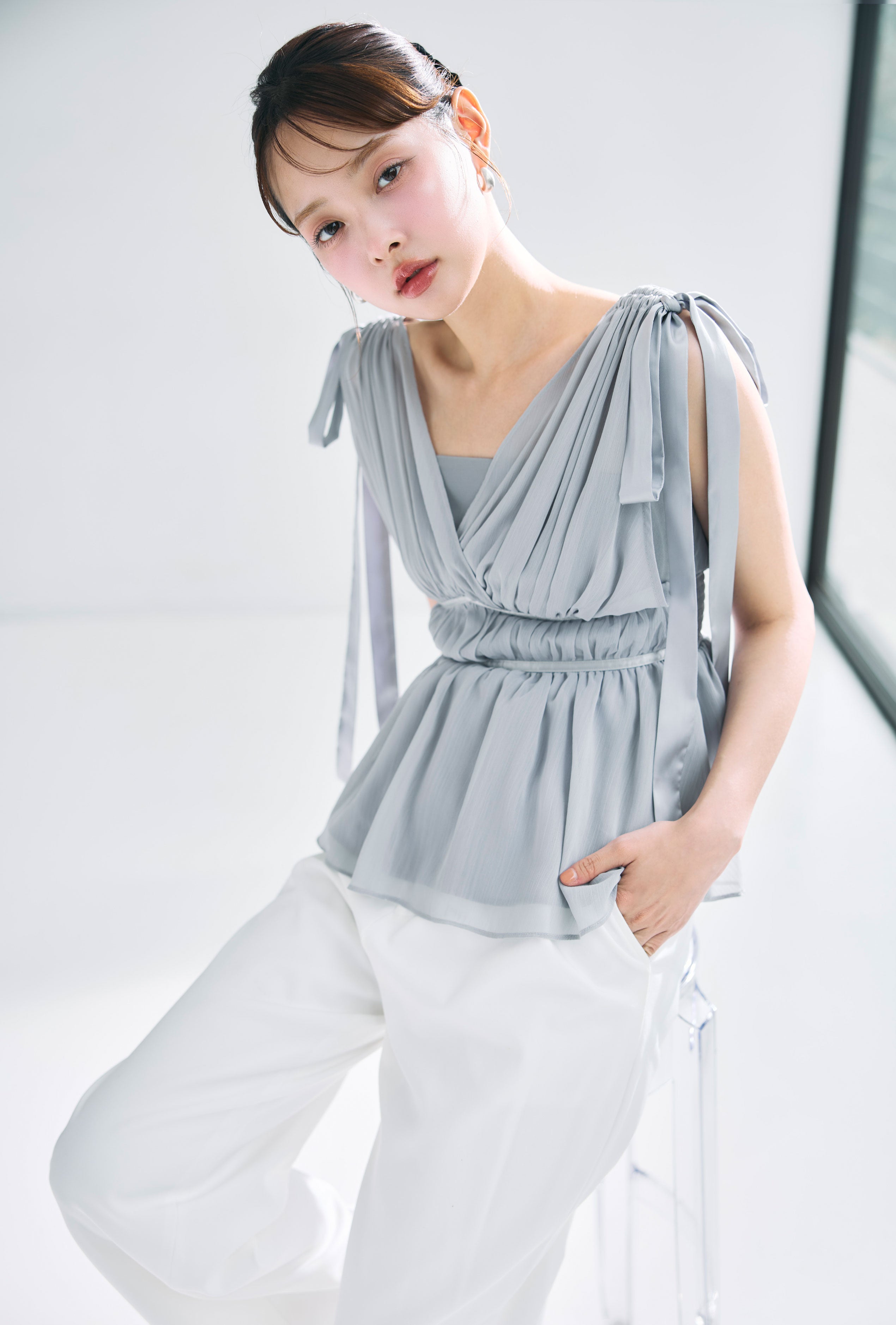 ショルダーリボンシフォンブラウス – poláura OFFICIAL ONLINE STORE