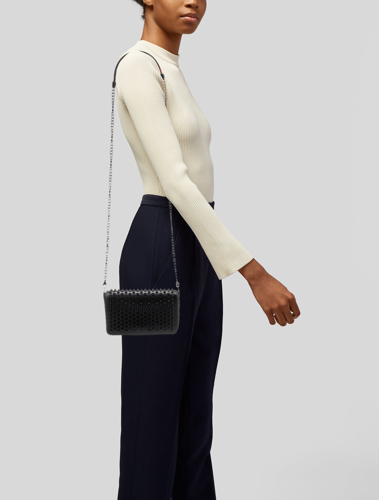 Christian Louboutin Leather Studded Zoompouch Bag - Black