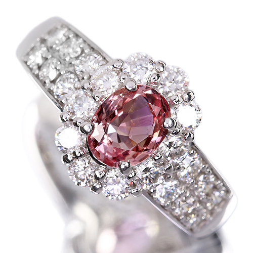 パパラチアサファイア 0.85ct ダイヤモンド 1.0ct プラチナ リング