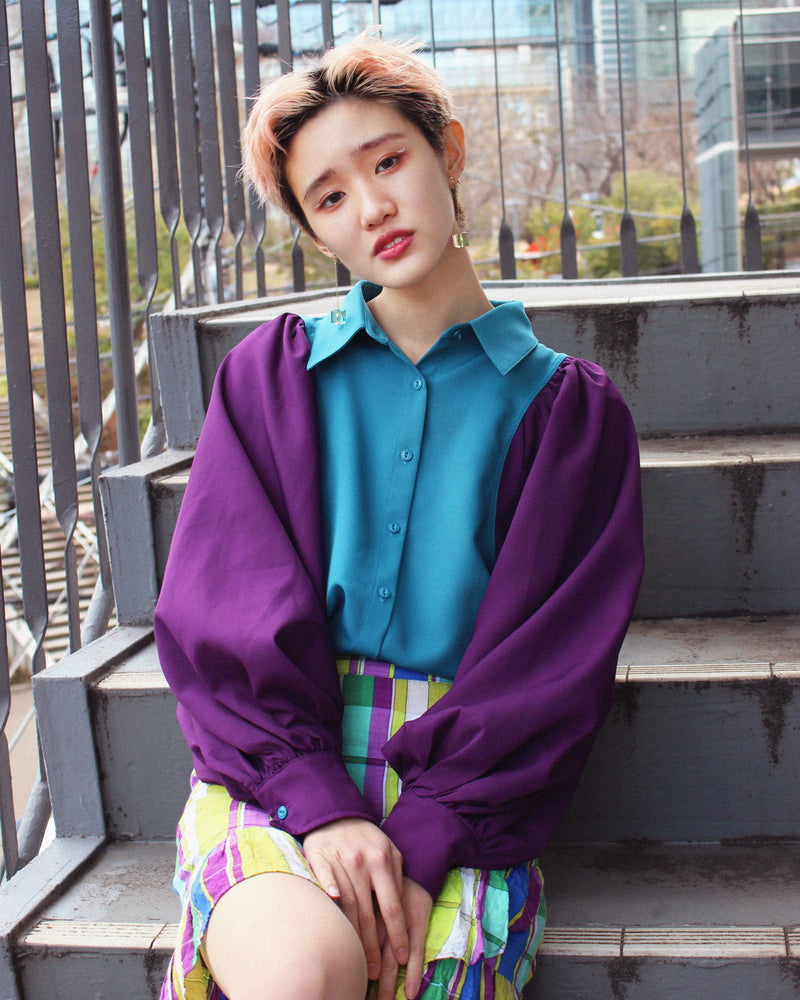 PUFF SLEEVE BLOUSE (blue/purple) – Scǎi tokyo