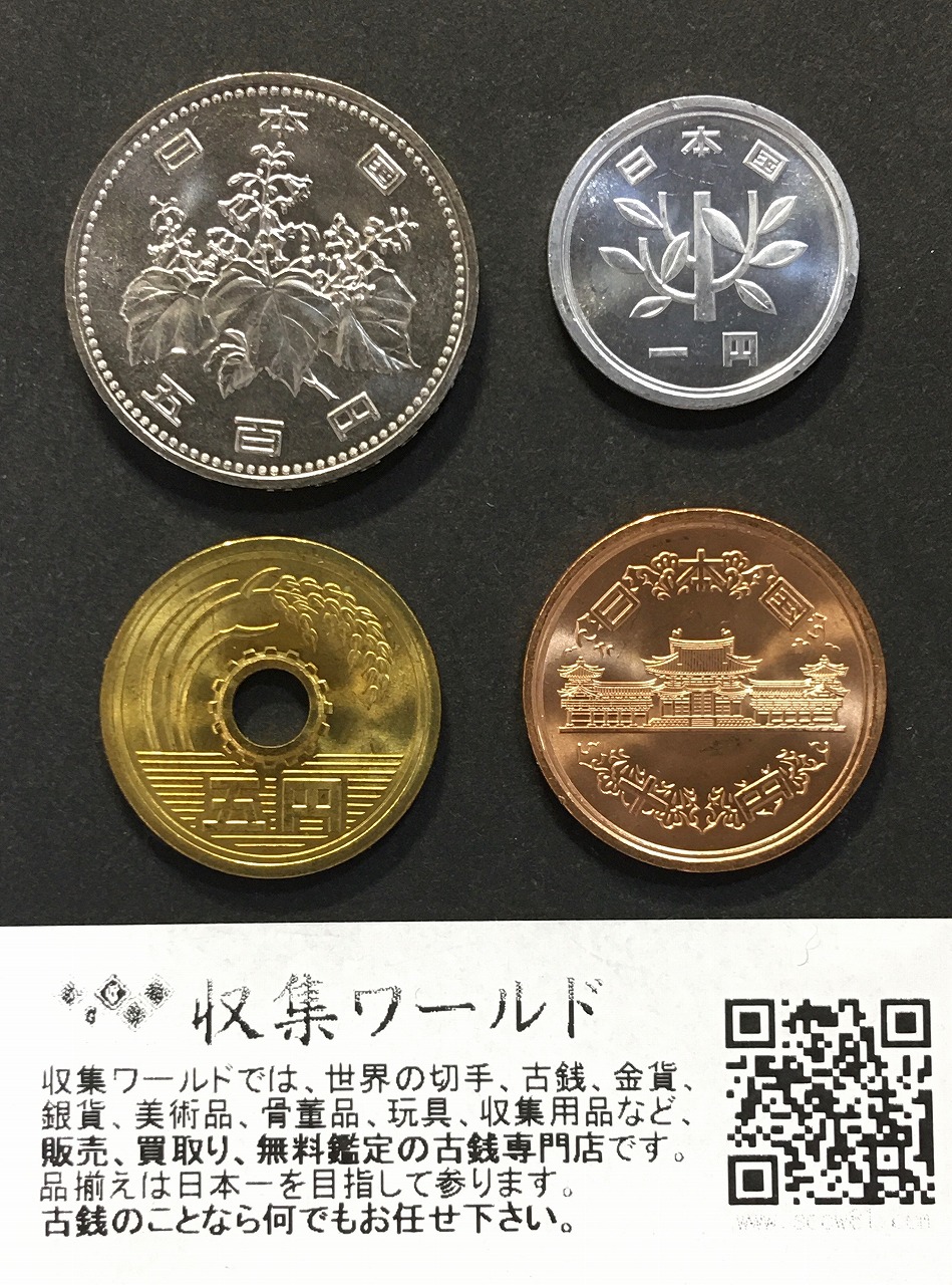 特年 500円、10円、5円、1円 1989昭和64年 ロール出し4枚Set 未使用-06