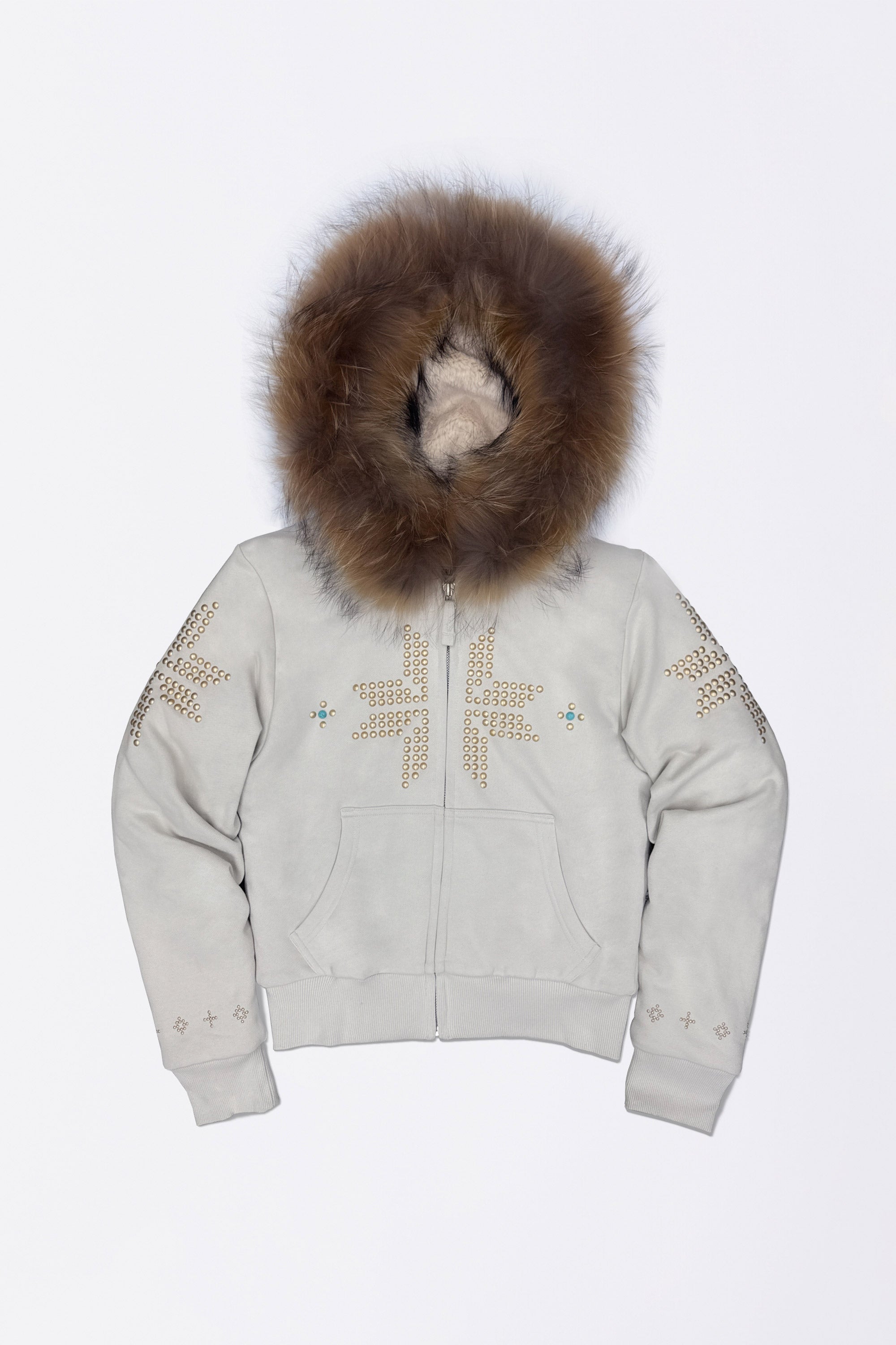 Fur Trimming Hooded Zip-Up Dirty White – Sculptor