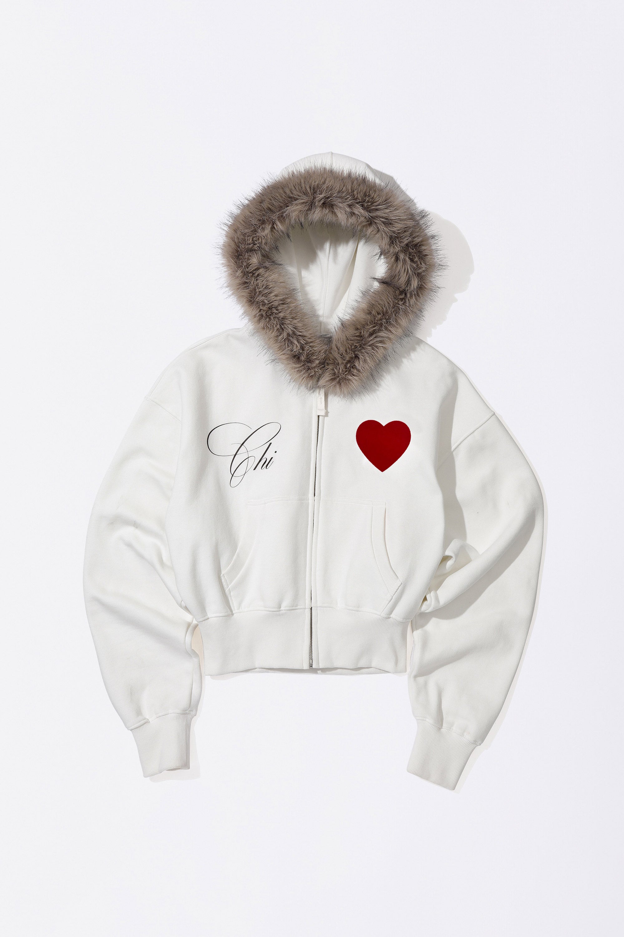 Faux Fur Trimming Hooded Zip-Up White – Sculptor