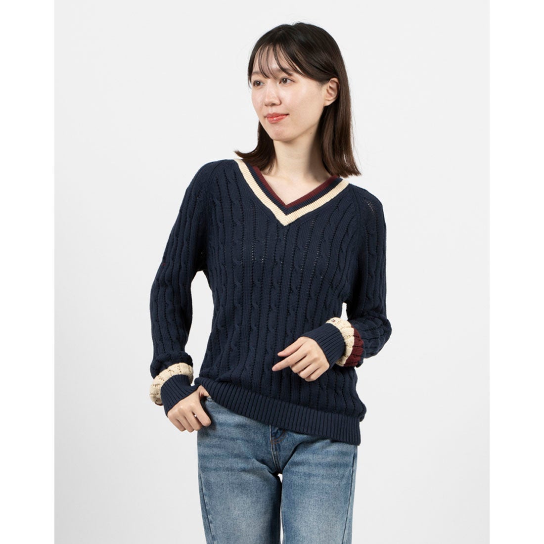トミー ヒルフィガー TOMMY HILFIGER バーシティケーブルVネック