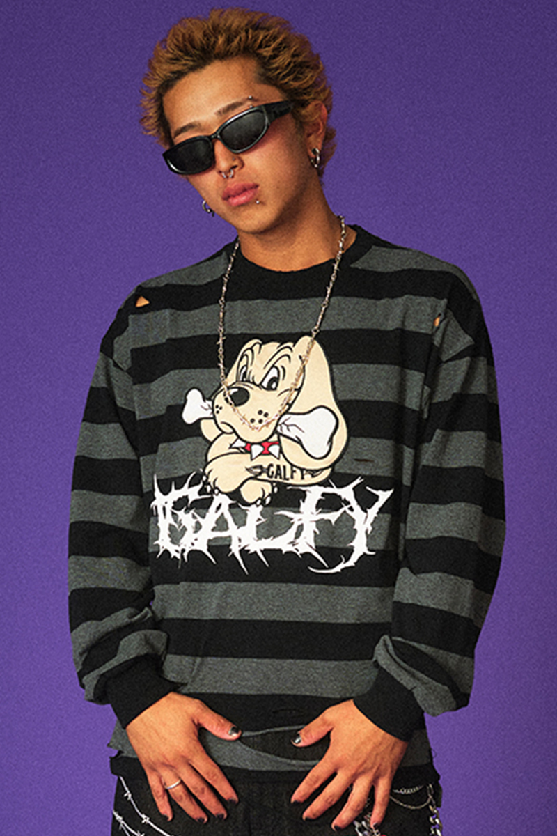 GALFY (ガルフィー) ビリビリボーダー ロンTee BLACK/GRAY / ロック