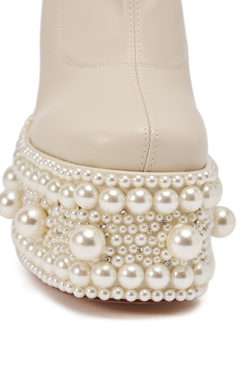 AZALEA WANG ANTARIS BEIGE PEARL DETAIL PLATFORM BOOTIE – AKIRA